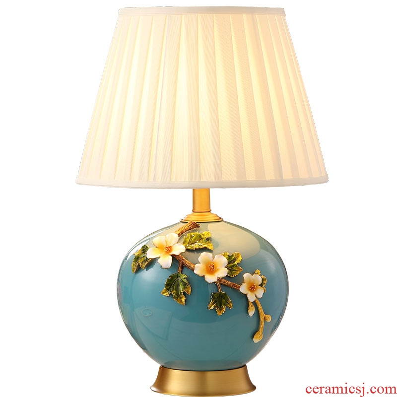 New Chinese pottery and porcelain enamel lamp sitting room the bedroom the head of a bed artical retro full copper household contracted lighting