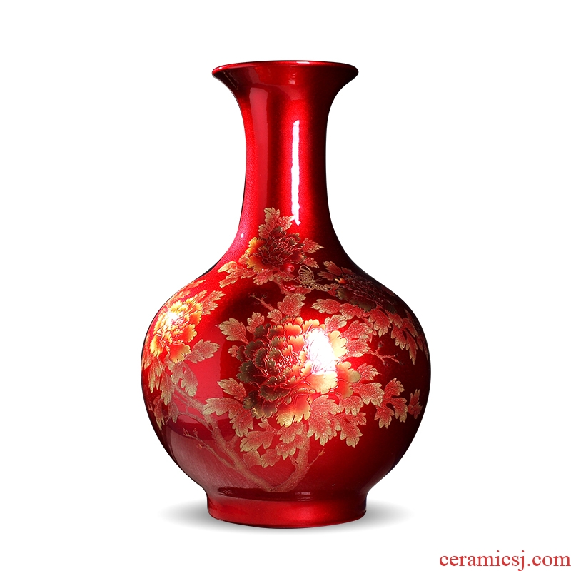 Crystal glazed pottery jingdezhen porcelain vase landing place Chinese red flower arranging the sitting room of Chinese style decoration