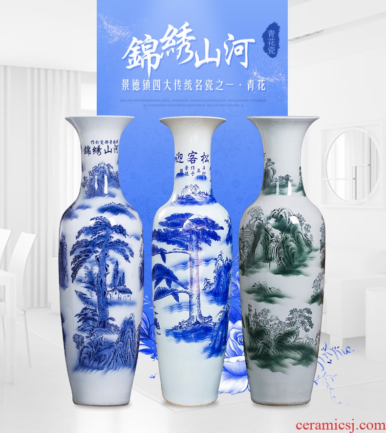 Jingdezhen ceramic large Chinese blue and white porcelain vase furnishing articles sitting room adornment landing large hotel opening gifts