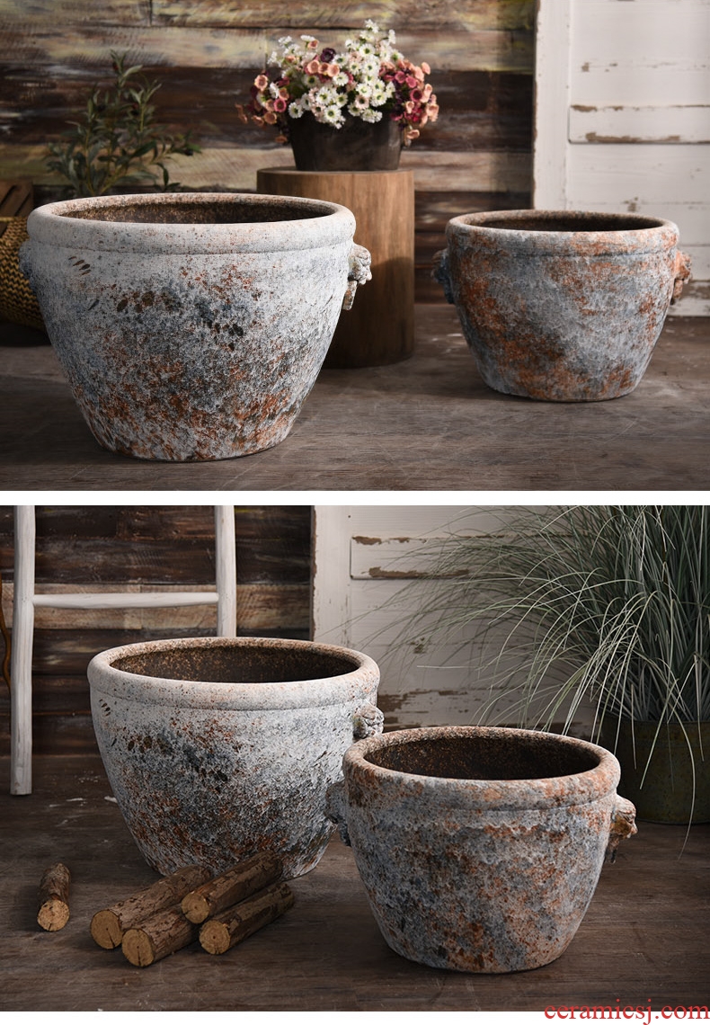 Ceramic antique VAT coarse pottery handmade head big flowerpot tank floor furnishing articles courtyard garden bucket basin to plant trees