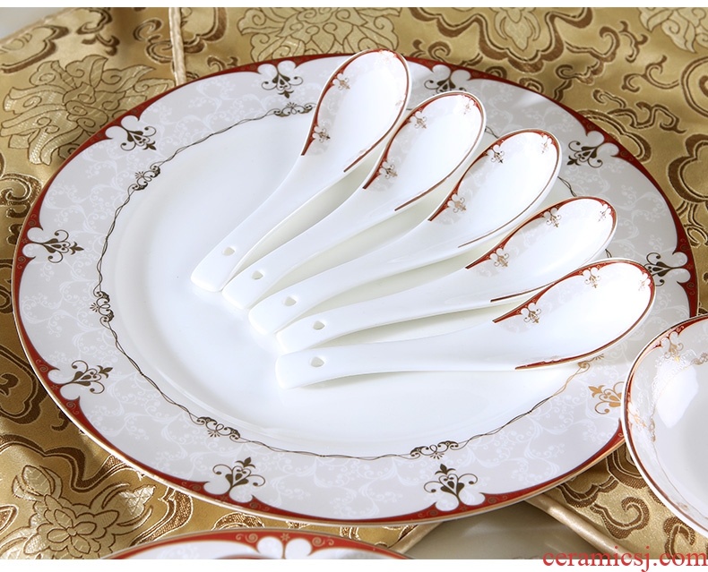 Jingdezhen ceramic tableware Korean household contracted eat bowl chopsticks sets bone China dishes 56 head plate combination