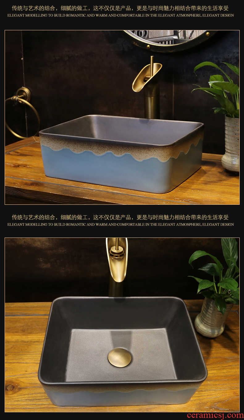 JingYan blue ripples on the art square ceramic lavatory basin of small small restore ancient ways on the sink