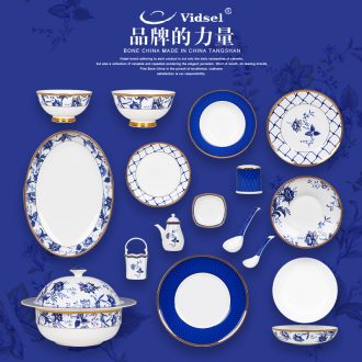 New Chinese blue and white porcelain bowls suit tangshan high-grade bone porcelain tableware ceramic dishes dishes suit household Chinese wind