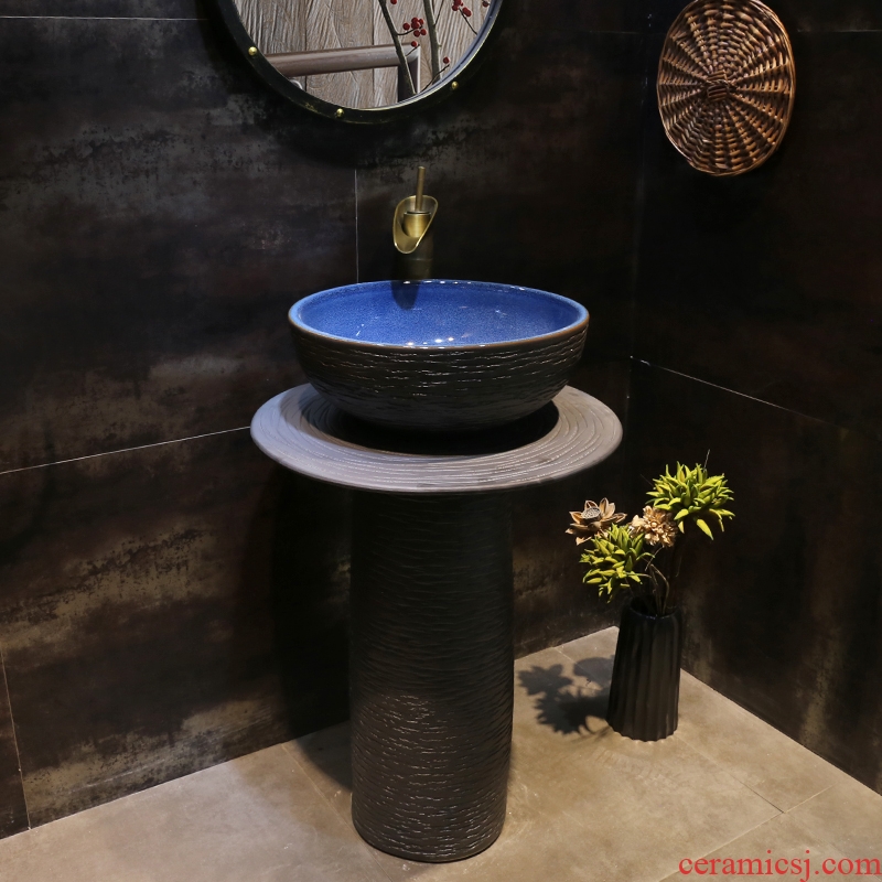 JingYan retro stone grain pillar basin ceramic floor type lavatory outdoor patio lavabo vertical column