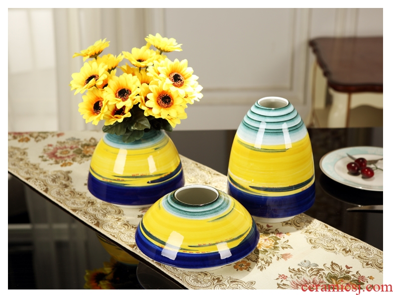 Rural ceramic yellow floret bottle artical sitting room adornment is placed simulation flower art suit dry flower arranging flowers