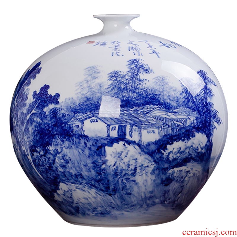 Jingdezhen ceramics famous Wu Wenhan hand-painted blue and white porcelain vase pomegranate landscape classical collection certificate