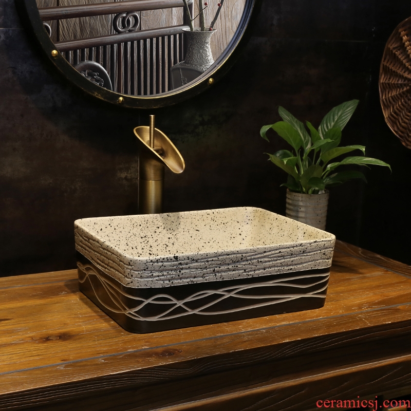 JingYan frosted small square ceramic art stage basin sinks small size on the sink Chinese basin