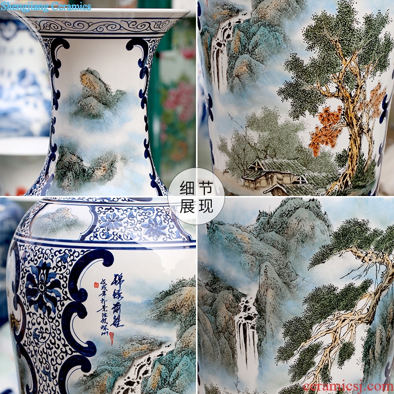 Jingdezhen pastel hand-painted landscape painting has a long history of large vase sitting room office furnishing articles store hall