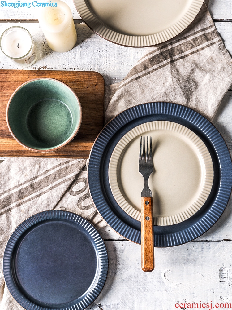 Million jia northern wind ceramic tableware 0 steak the retro flat plate ylang creative household dinner plate plate