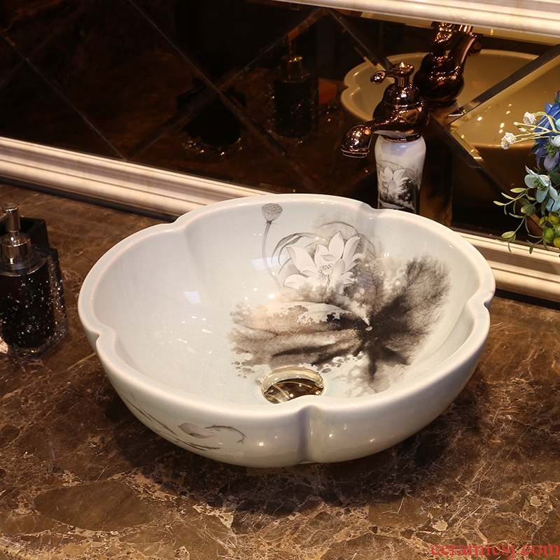 JingYan yellow lotus art stage basin of Chinese style jingdezhen ceramic lavatory archaize basin on the sink