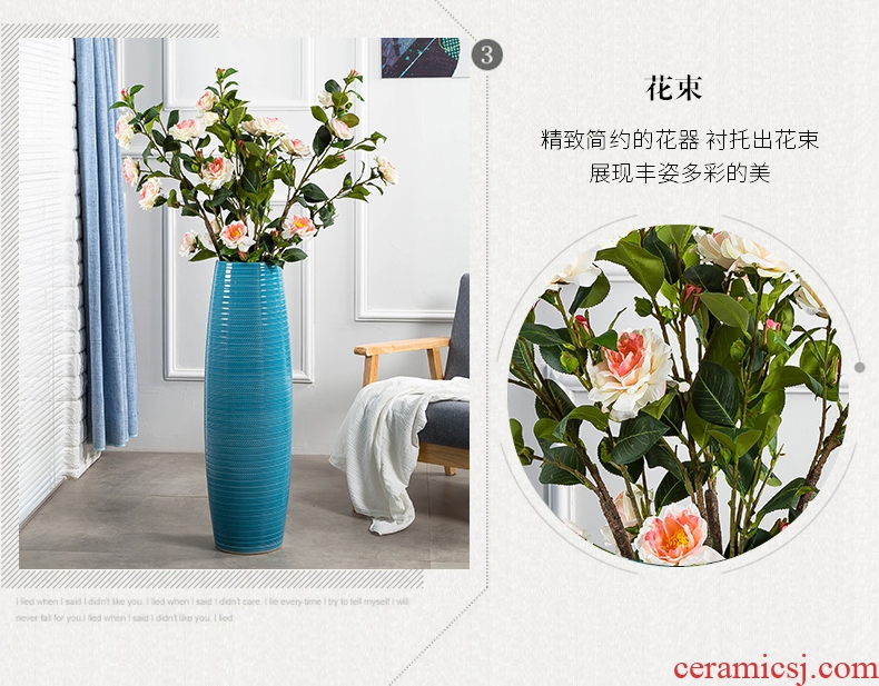 Jingdezhen ceramic floor big vase high sitting room european-style decorative dried flowers flower arrangement contemporary and contracted household furnishing articles