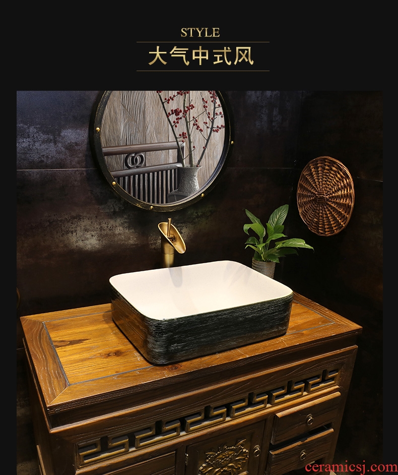 JingYan wood art stage basin rectangle ceramic lavatory household of Chinese style restoring ancient ways of the ancients on the sink