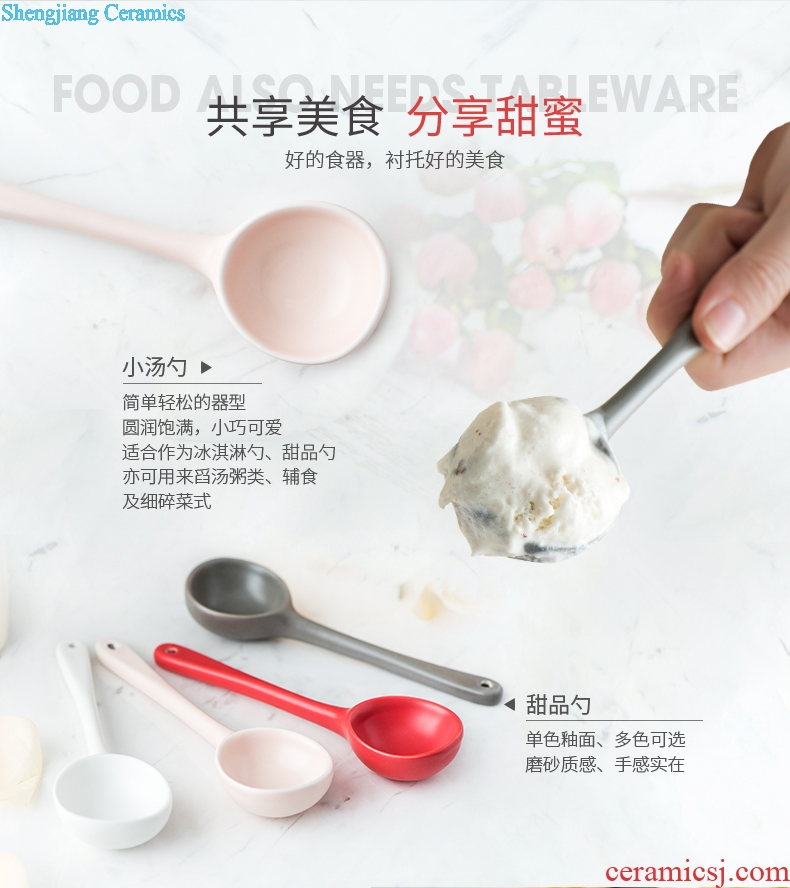 Northern wind ceramic spoon creative cute little spoon household spoon scoop ice cream dessert spoon baby food