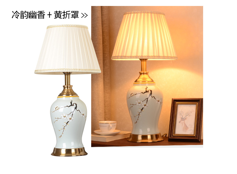 New Chinese style ceramic desk lamp classical home sitting room bedroom study bedroom adornment wedding romance bedside lamp