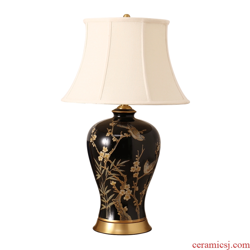 Desk lamp of bedroom the head of a bed lamp new Chinese American sitting room of Europe type restoring ancient ways rural black flowers and birds all copper ceramic desk lamp