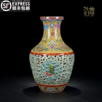 Jingdezhen ceramics vase furnishing articles creative gift of antique hand-painted pastel color porcelain enamel hollow out classical household