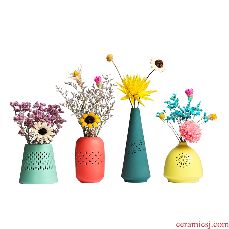 Small hollow ceramic vase furnishing articles sitting room of contemporary and contracted dried flower arranging flowers wine TV ark adornment ins of the wind