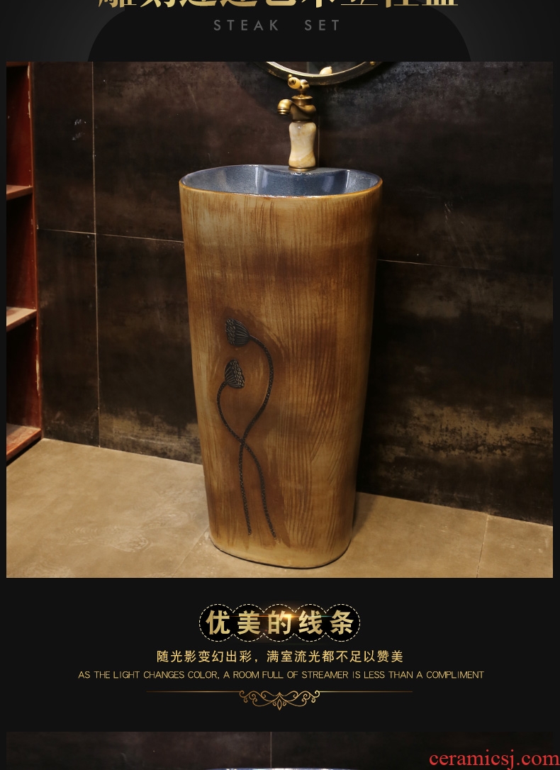 JingYan retro lotus ceramic basin vertical column pillar floor one sink basin pillar type lavatory