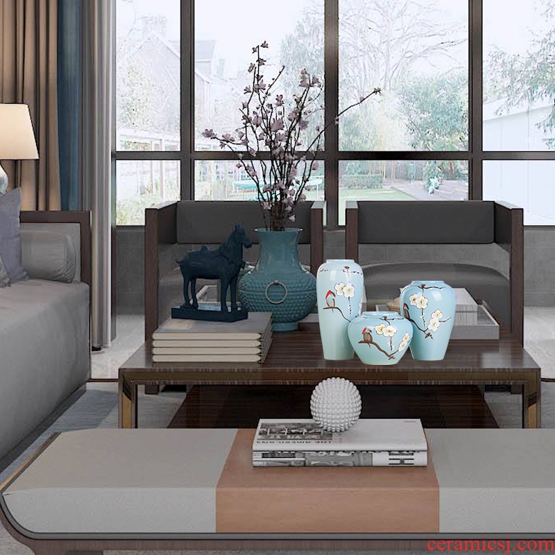 Jingdezhen ceramic hand-painted vases, three-piece suit of new Chinese style living room furnishing articles wine handicraft decorative household items