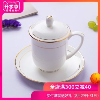 Jingdezhen ceramic cup with a lid hand-painted phnom penh bone porcelain cup cup suit working meeting of custom LOGO