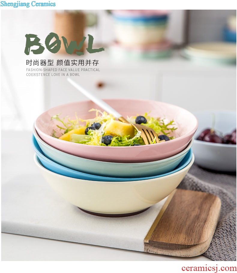 Million jia Japanese ceramics to eat rainbow noodle bowl household rainbow noodle bowl commercial hat to rainbow noodle bowl large soup bowl beef salad bowl