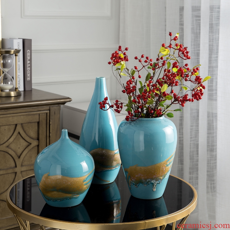 Jingdezhen European ceramic blue vase furnishing articles sitting room decoration flower arranging dried flowers contracted and contemporary household adornment