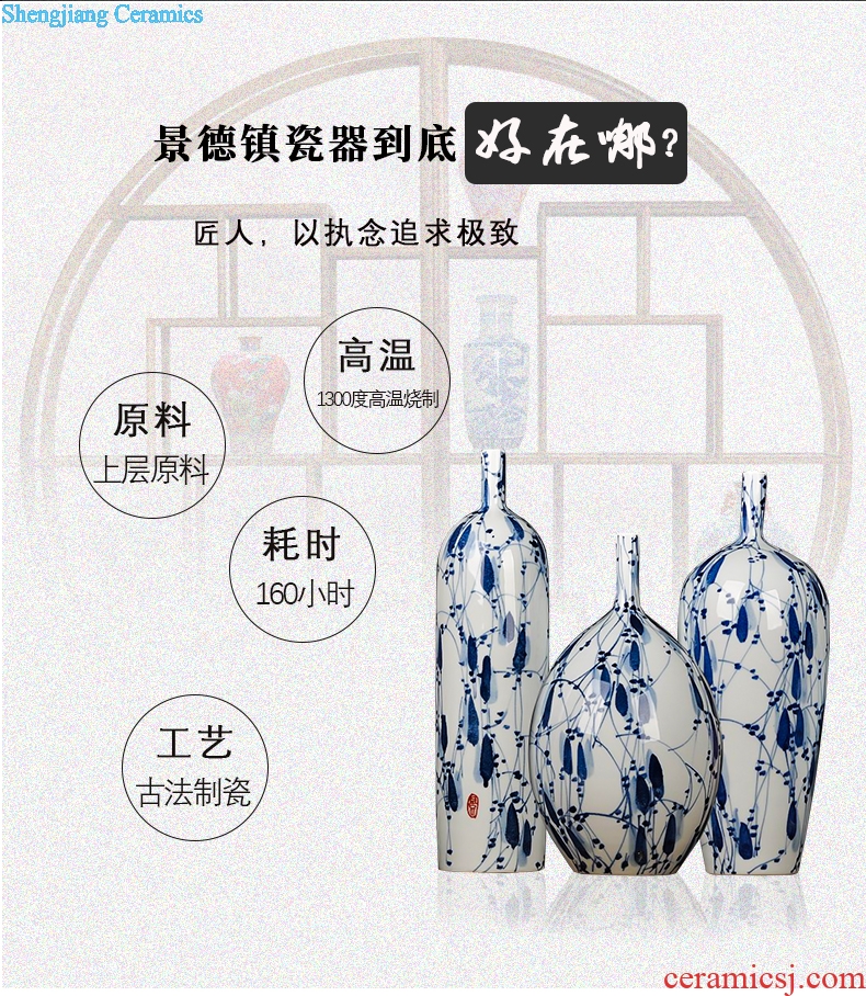 Jingdezhen blue and white porcelain vase three-piece creative decoration modern household dry flower decoration crafts are sitting room