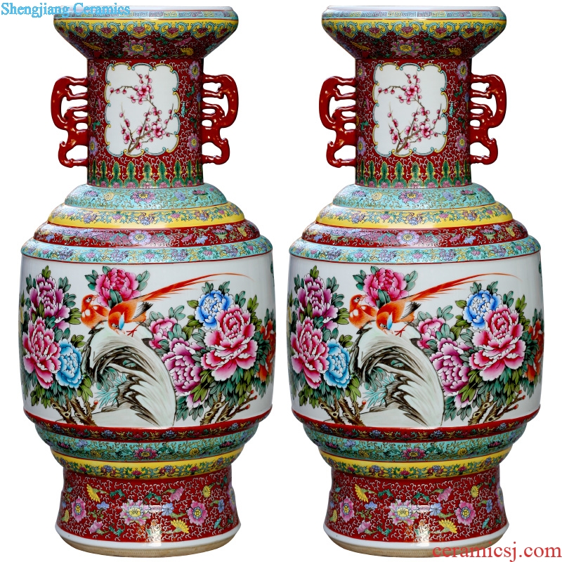 Jingdezhen ceramic antique hand-painted golden pheasant ears of large vase peony sitting room of Chinese style household furnishing articles