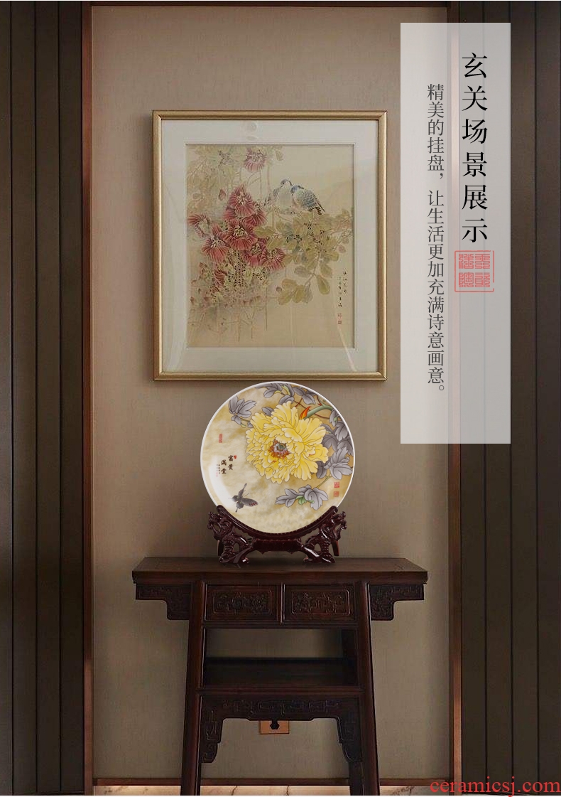 Jingdezhen ceramics decoration hanging dish circular plates crafts home wine rich ancient frame TV ark office