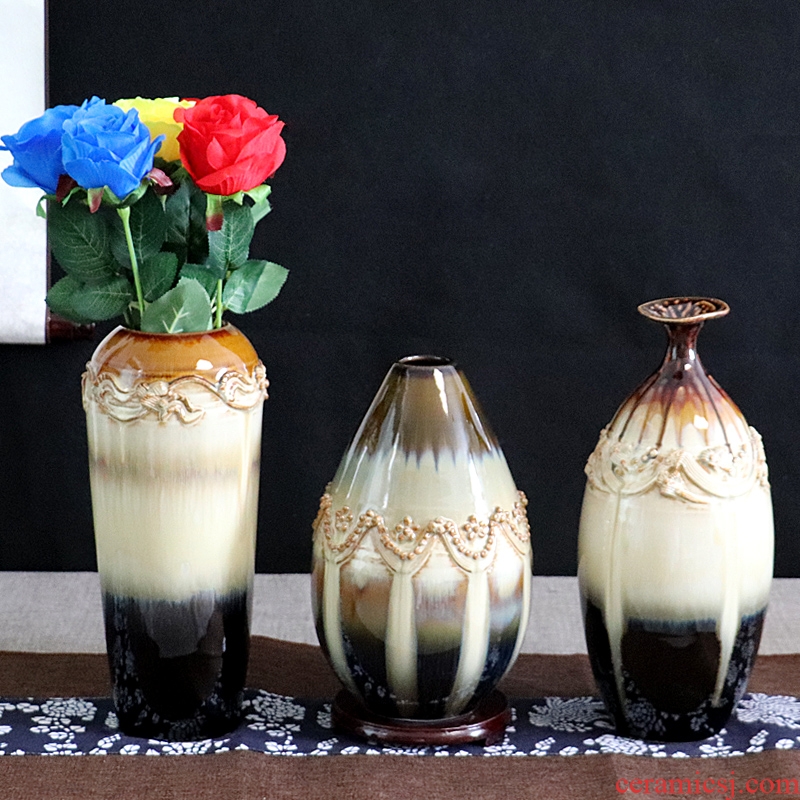 Creative manual jingdezhen ceramic POTS restoring ancient ways of carve patterns or designs on woodwork floor dry flower vases, furnishing articles flower arranging flower pot in the sitting room