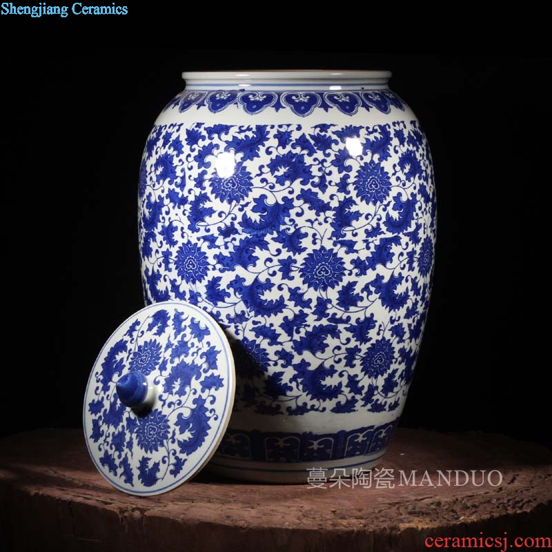 Jingdezhen porcelain put lotus flower wax gourd blue and white porcelain pot peony characters cover tank storage tank
