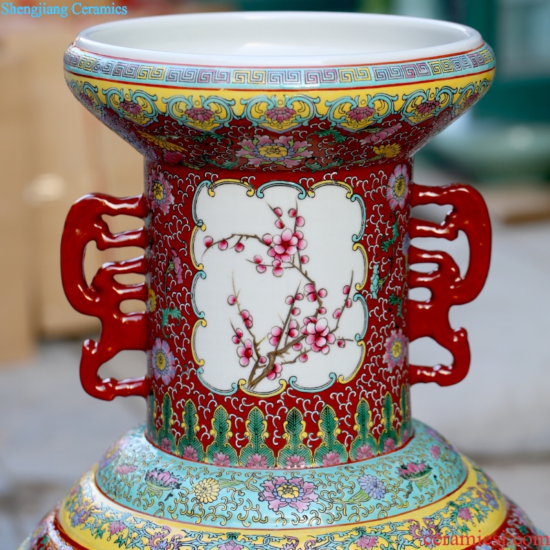 Jingdezhen ceramic antique hand-painted golden pheasant ears of large vase peony sitting room of Chinese style household furnishing articles