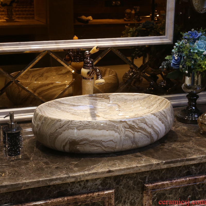 JingYan marble art stage basin archaize ceramic lavatory oval basin American on the sink