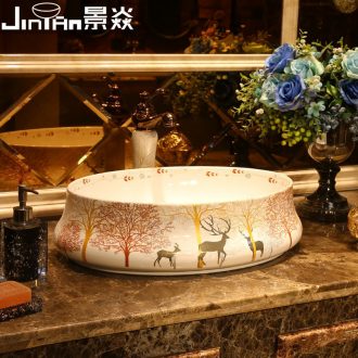 JingYan milu deer forest art stage basin creative European ceramic lavatory personality profile of the basin that wash a face the sink