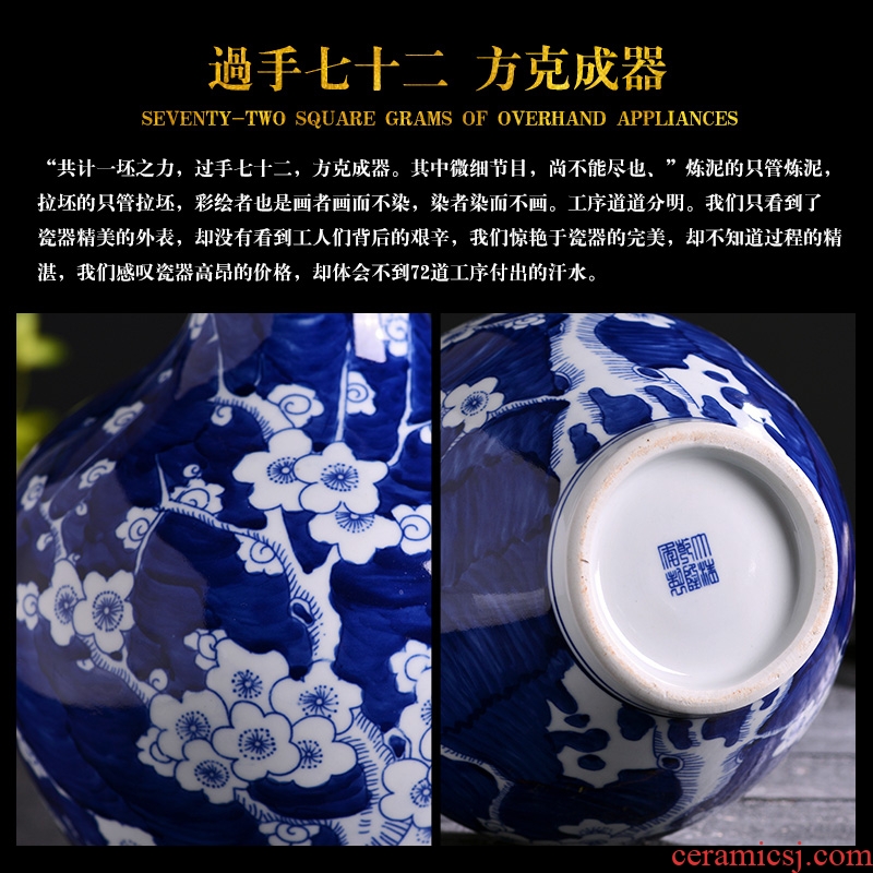 Antique blue and white porcelain vase of jingdezhen ceramics new Chinese style classical household sitting room adornment rich ancient frame furnishing articles