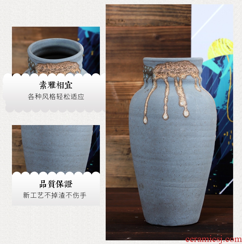 Jingdezhen manual coarse pottery porch dry flower vases, flower arranging Japanese zen flowerpot retro combination household furnishing articles