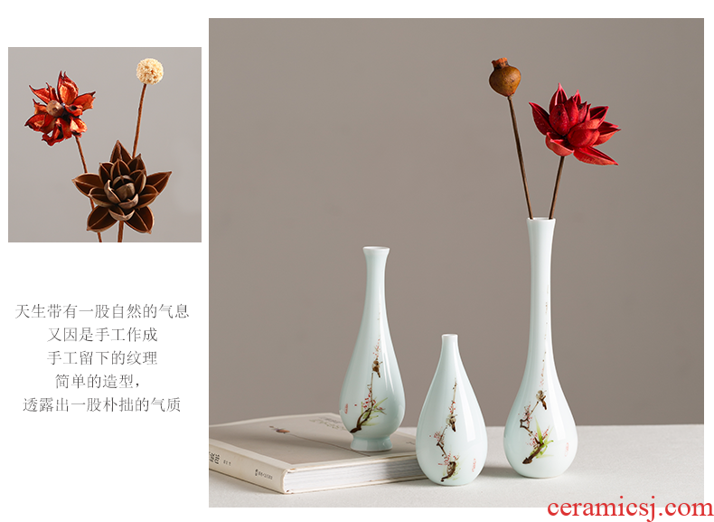 Ceramic zen retro dried flower vase planting creative hand-painted flower implement new Chinese style household living room table and elegant decoration
