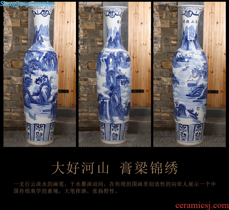 Jingdezhen ceramics landing a large vase furnishing articles hand-painted home sitting room porch hotel big blue and white porcelain vase
