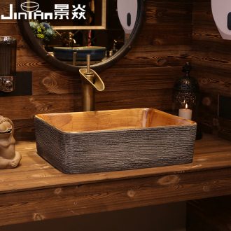 JingYan wood art stage basin household rectangle ceramic lavatory Chinese style restoring ancient ways of archaize on the sink