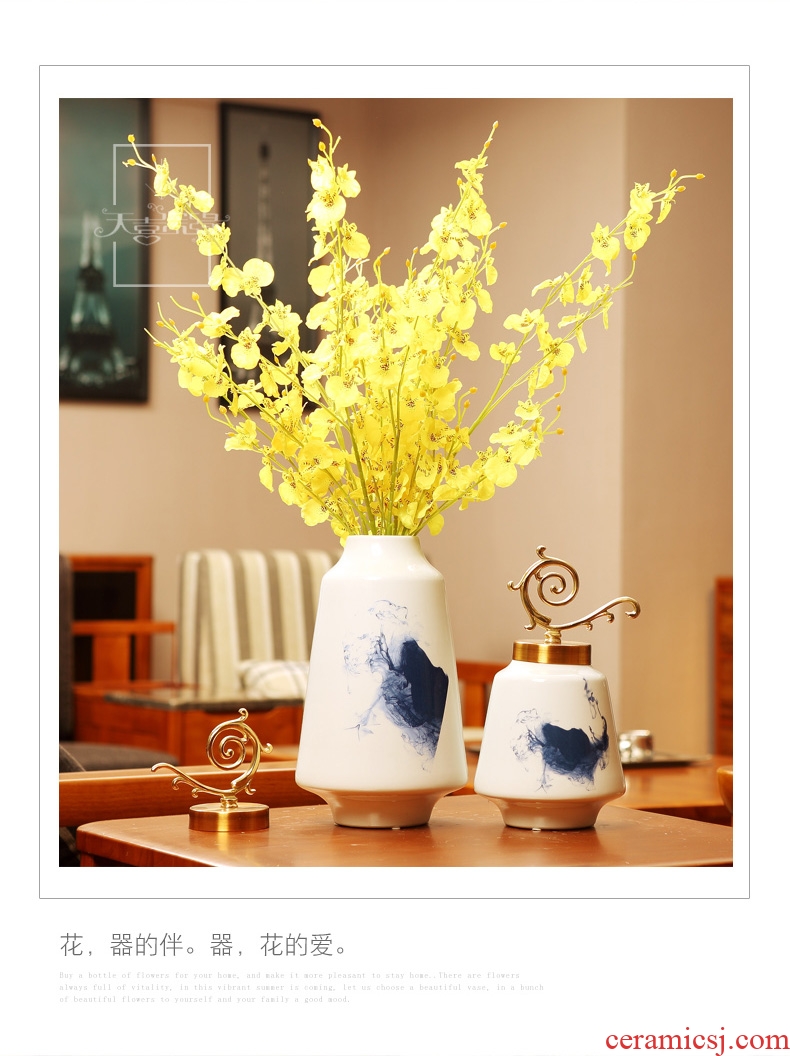 Modern new Chinese style living room ceramic vase furnishing articles American household table dry flower arranging TV ark adornment ornament