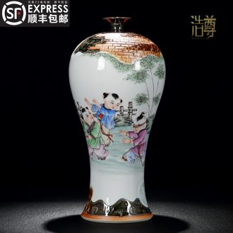 Jingdezhen hand-painted archaize carve kiln porcelain vase home sitting room place manual famille rose porcelain arts and crafts