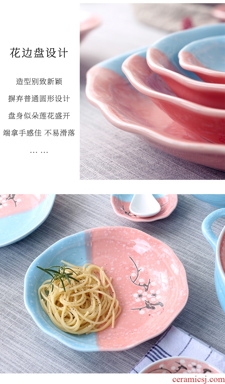 Jingdezhen ceramic dish dish dish home round soup plate creative dumplings Japanese beef dish plate plate tableware