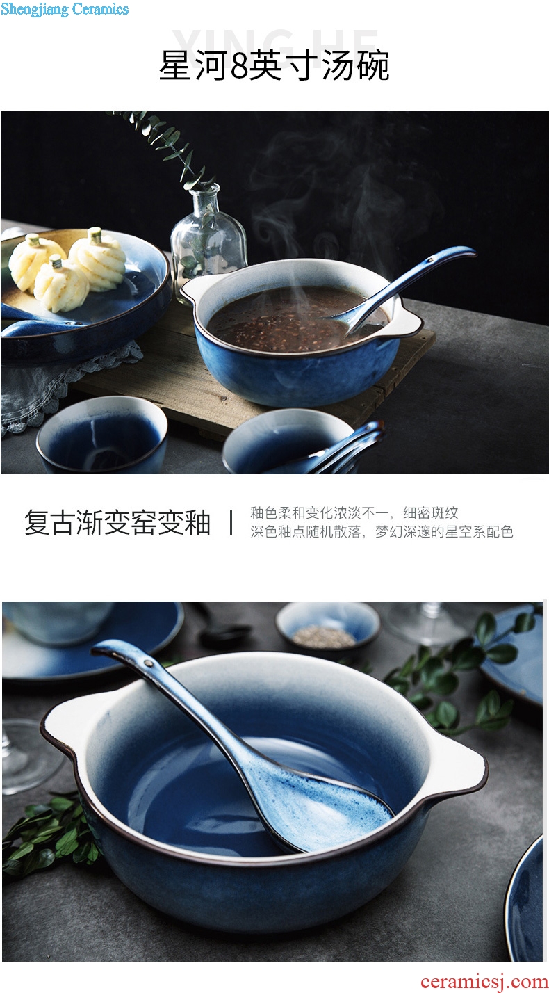 Million jia web celebrity ins creative ceramic bowl large anti hot ears bowl of Japanese household microwave oven hotel tableware