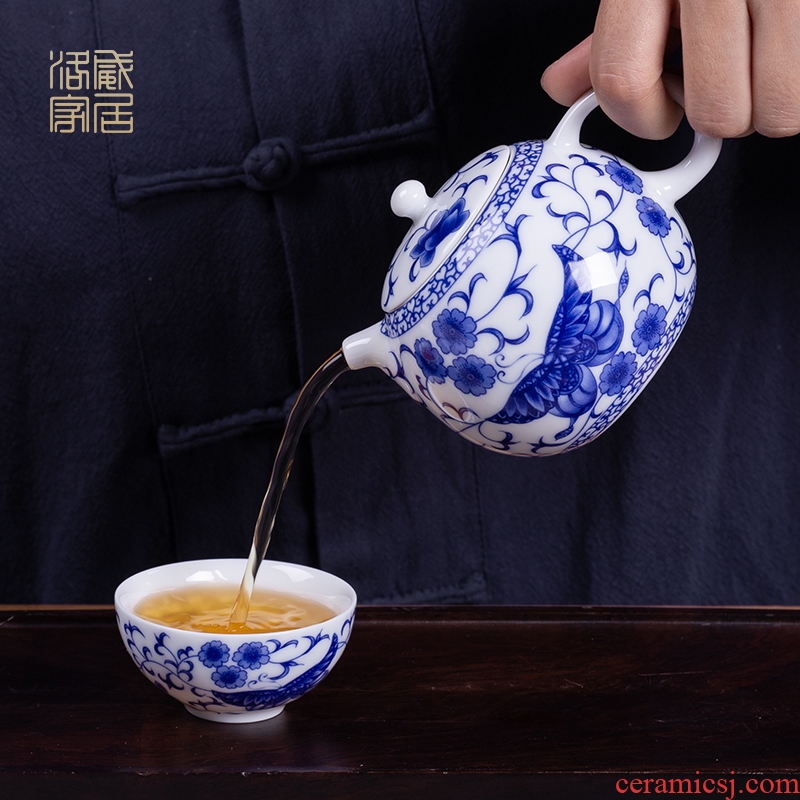 Blower, jingdezhen blue and white porcelain tea set suits home a whole set of kung fu tea set contracted lid bowl and cups of tea cups