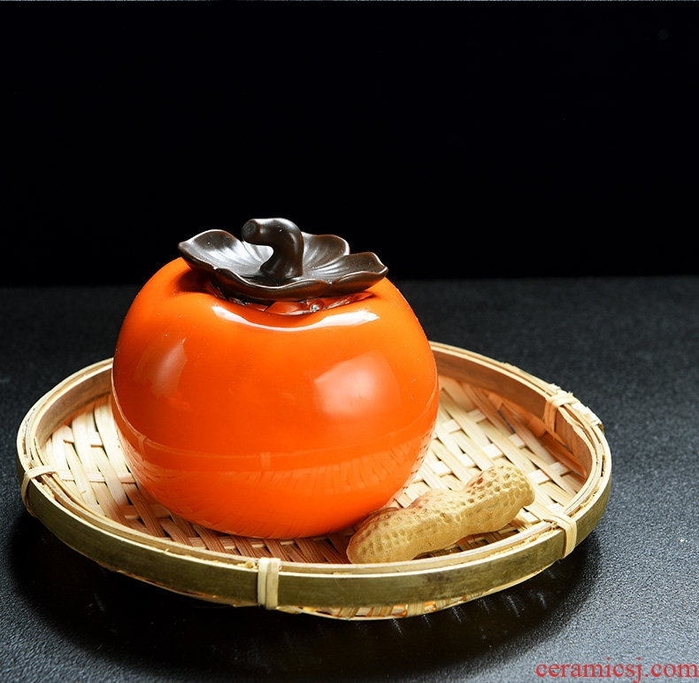 Persimmon persimmon ruyi looking old, small mini persimmon ceramic creative caddy tea POTS pet furnishing articles sealed jar
