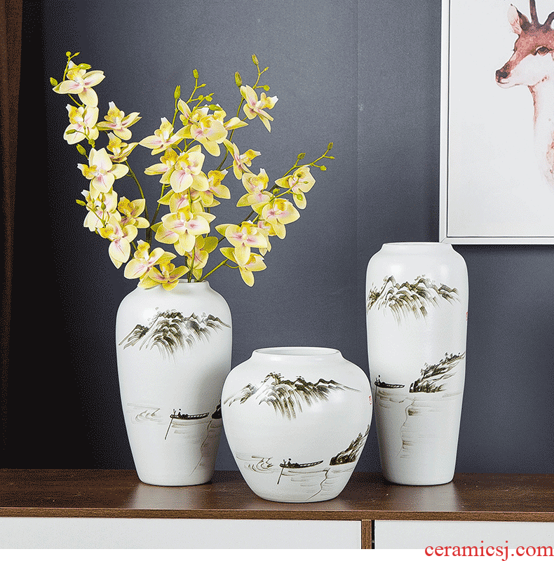 Jingdezhen hand-painted ink painting in furnishing articles dried flower vase modern Chinese style household sitting room porch decoration ceramics