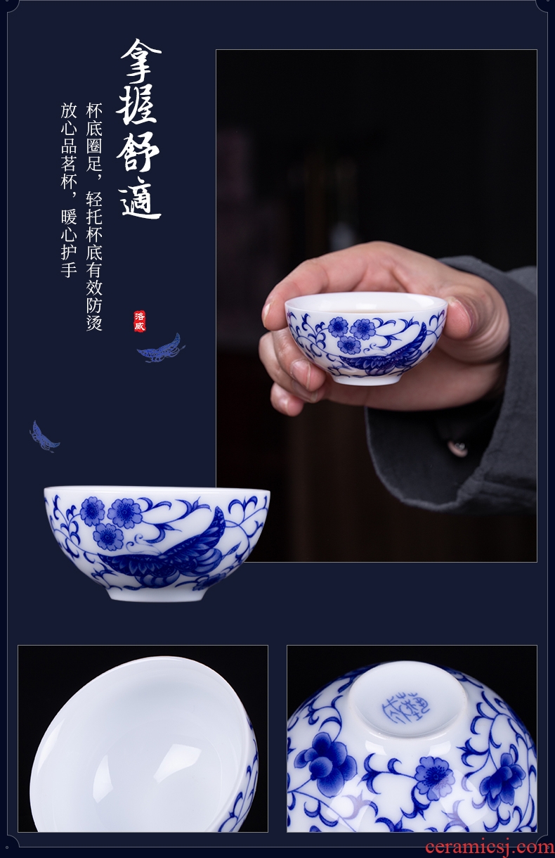 Blower, jingdezhen blue and white porcelain tea set suits home a whole set of kung fu tea set contracted lid bowl and cups of tea cups