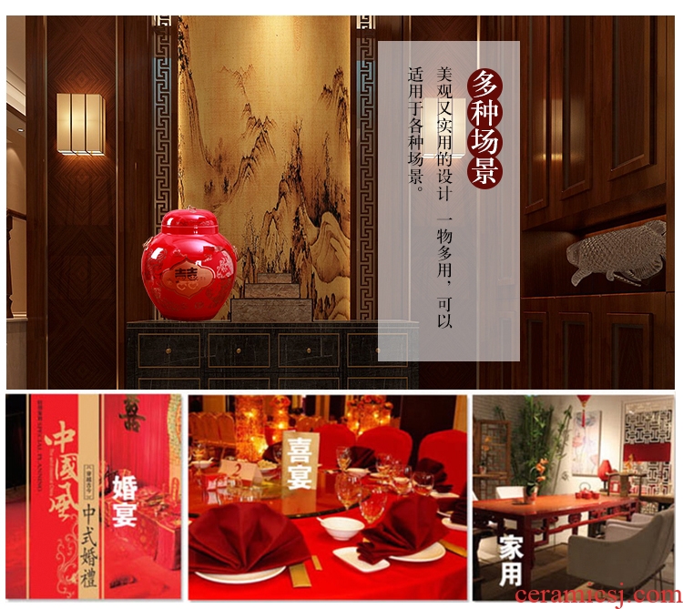 Jingdezhen ceramics China red Chinese general storage tank vase sitting room adornment is placed a wedding gift