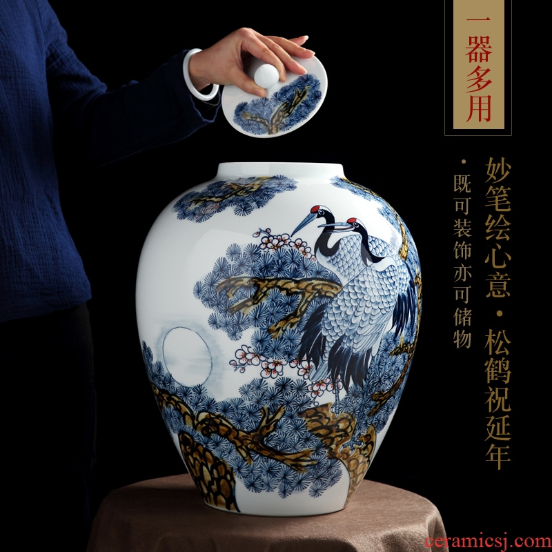 Jingdezhen hand-painted ceramic Denton cranes vases, decorative furnishing articles sitting room porch TV ark craft gift