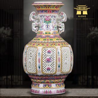 Jingdezhen ceramics vase luxury Chinese thin foetus enamel hollow-out ivory porcelain home sitting room adornment is placed